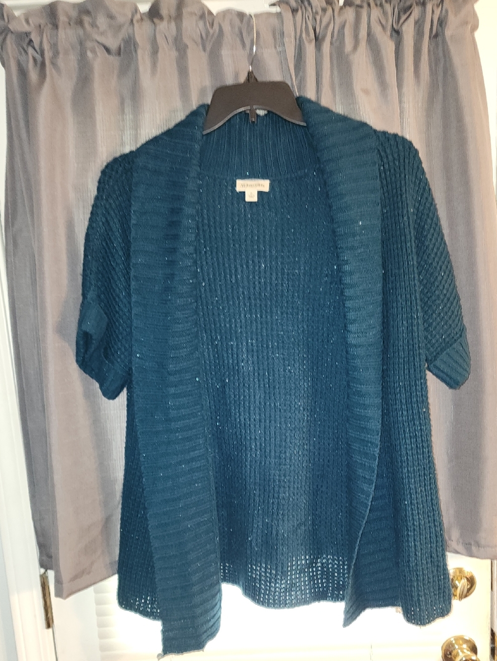 St. John's Bay Open-Front Short-Sleeve Cardigan Sweater - Teal